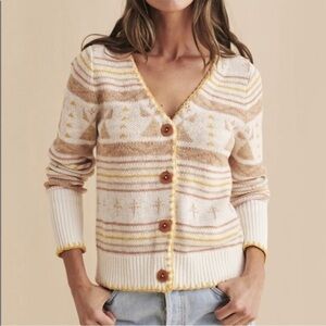 Faherty Cream and Tan Striped Cardigan